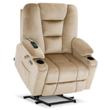 MCombo Oversized Power Lift Recliner Chair Sofa with Massage and Heat for Elderly People Petite, USB Ports, Side Pockets, Fabric R7561 (Beige, Small-Oversize) MCombo