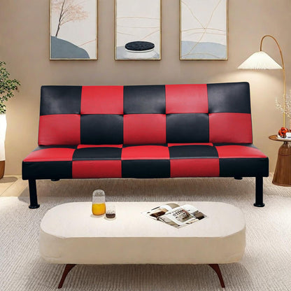 GlasFlength Convertible Futon Sofa Bed, Modern Comfy Folding Couches Bed, 64" Upholstered Foldable Recliner Sleeper Sofa with Adjustable Backrest for Living Room Bedroom Office, Red Black