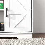 Panana Bar Cabinet with Barn 2 Sliding Doors Buffet Farmhouse Storage Cabinet TV Stand (White Body Natural Top) Panana