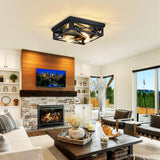 ZHU YAN Farmhouse Ceiling Light Fixture, 2 Pack Square Black Metal Cage Ceiling Lamp for Kitchen Entryway Hallway (4-Light) ZHU YAN