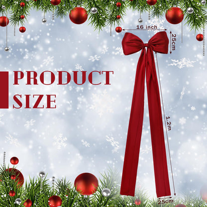 Daifunli 16 x 57 Inches Extra Large Christmas Tree Topper Bow Red Satin Bow with Long Streamers Red Ribbon Christmas Tree Topper Christmas Wreath Bows for Home Xmas Holiday Party Decoration Supplies