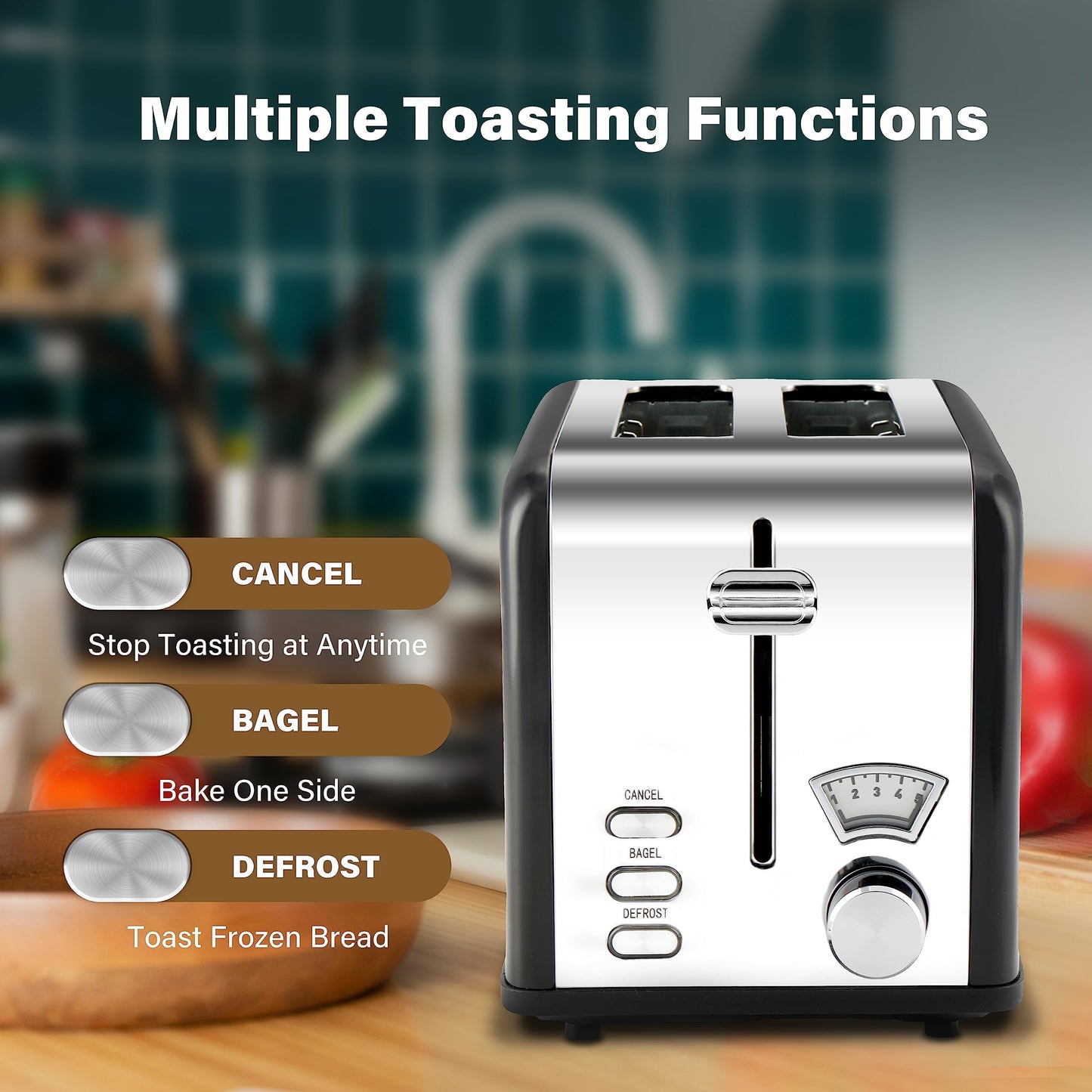 YSSOA 2-Slice Toaster, 5 Browning Setting and 3 Function: Bagel/Defrost/Cancel, Toaster with Extra Wide Slot & Removable Crumb Tray, Black