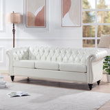 LEVNARY Chesterfield Sofa, Classic Tufted Upholstered Leather Couch, Modern 3 Seater Couch Furniture with Tufted Back for Living Room Office (Cream White) LEVNARY