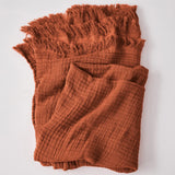 Simple&Opulence Cotton Muslin Throw Blanket for Bed, Couch, Knit Woven Gauze Blanket with Tassels, Soft Lightweight Cozy Pre-Washed Breathable Farmhouse Decoration for All-Season (Rust Orange) Simple&Opulence