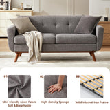 Kingfun 65.2" W Loveseat Sofa, Mid Century Modern Decor Love Seat Couches for Living Room, Button Tufted Upholstered Furniture, Solid & Easy to Install Small Couch for Bedroom Office Apartment, Grey Kingfun