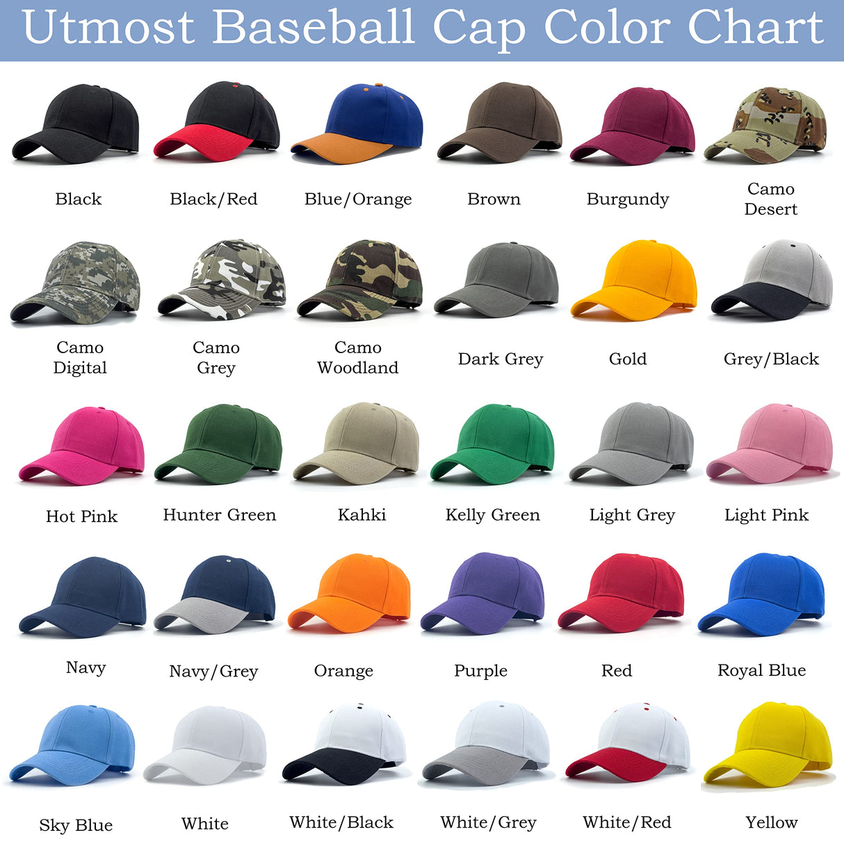 Utmost Structured Baseball Cap with Adjustable Closure - Performance Hat for Outdoor Activities and Custom Embroidery (1pc White) Utmost