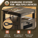 WLIVE Night Stand with Charger Station, End Tables Bedroom, Living Room, Side Table with 2 Wooden Storage Drawers, Farmhouse Nightstand with USB Ports and Outlets, Dark Rustic Oak WLIVE