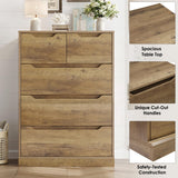 HOSTACK Modern 5 Drawer Dresser for Bedroom, Chest of Drawers with Storage, Wood Storage Chest Organizers with Cut-Out Handles, Accent Storage Cabinet for Living Room, Entryway, Hallway, Rustic Brown HOSTACK