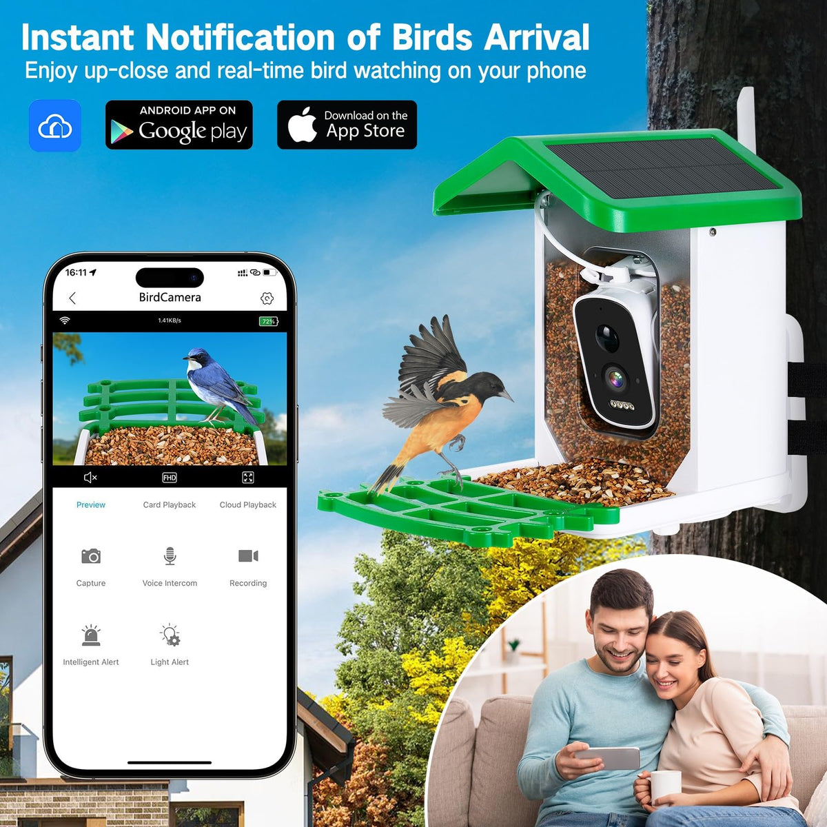 seanme Smart Bird Feeder with Camera Solar-Powered | 2.5K HD Live View, AI Identify 10,000+ Birds | Instant Alerts & Weatherproof Design | Bird Watching Birthday Gift for Mom/Father/Grandparents seanme