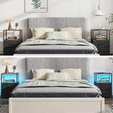 TUTOTAK LED End Table with Charging Station, Nightstand with Cloth Drawer, Side Table with 1 USB Port and 1 Type-C port, set of 2, Couch Table, Charcoal Grey TB01BY052L TUTOTAK