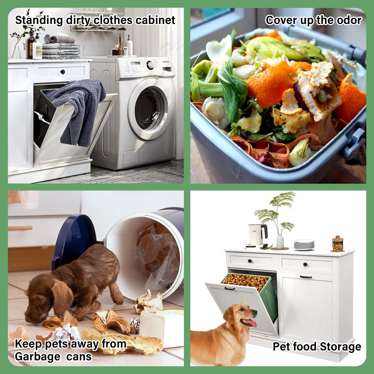 TC-HOMENY Double Tilt Out Trash Cabinet with Drawer, 20 Gallon Trash Cabinet Manual and Auto Mode Shutdown, Recycling Free Standing Trash Cabinet Fit for Kitchen, Living Room TC-HOMENY