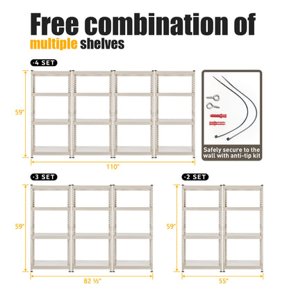 PrimeZone All Metal Garage Storage Shelves, 28" W x 12" D x 60" H 4 Tier Heavy Duty Closet Pantry Shelving Unit, Adjustable Metal Shelf Utility Rack Organizer for Garage, Kitchen, Warehouse, White