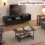 2-Tier Farmhouse 41'' Large Wood Coffee Table with Storage Shelf -Modern Rustic Metal Rectangle Center Living Room Coffee Table Accent Furniture for Home Office,Easy Assembly IDEALHOUSE