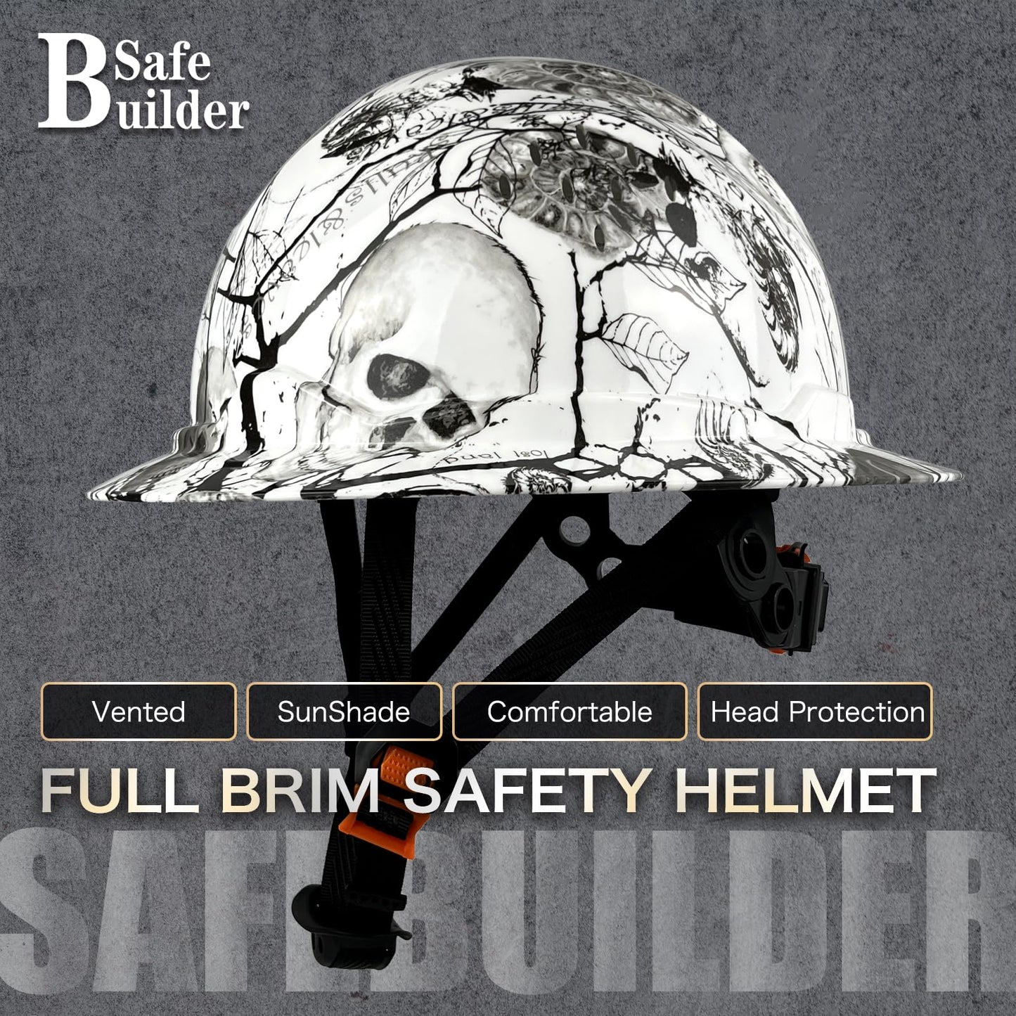 SAFEBUILDER SBD-G1C Construction Full Brim Safety Helmet HDPE Hard Hat Vented OSHA Approved Hardhats Sunshade Carbon Fiber Pattern Industrial Work Certified ANSI/ISEA Z89.1 (Shh Full Brim Hard Hat)