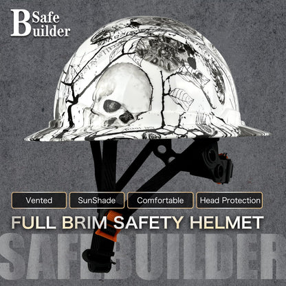 SAFEBUILDER SBD-G1C Construction Full Brim Safety Helmet HDPE Hard Hat Vented OSHA Approved Hardhats Sunshade Carbon Fiber Pattern Industrial Work Certified ANSI/ISEA Z89.1 (Shh Full Brim Hard Hat)