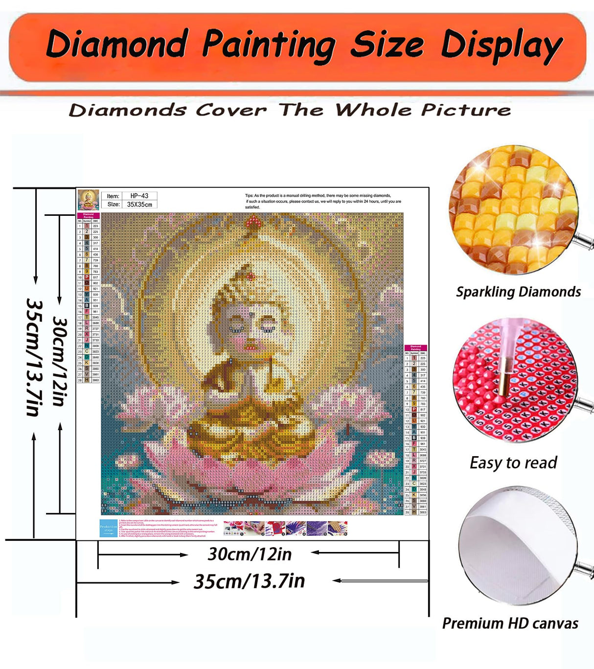 APTDYIGL 5D Lotus Buddha Diamond Painting Kits for Adults Beginner,DIY Buddhism Diamond Art Kits for Adults,Round Full Drill Diamond Dots with Gem Art Kits,Home Wall Decor 13.7X13.7inch APTDYIGL