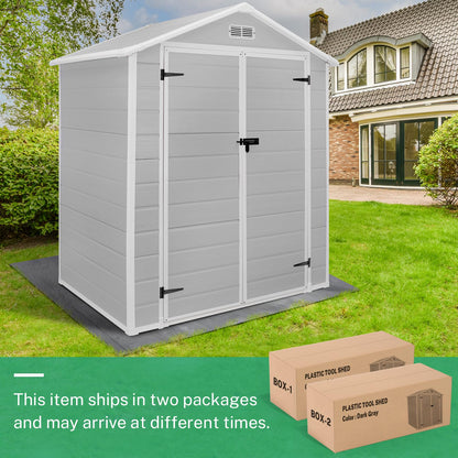 Seizeen 6x4.4FT Outdoor Resin Shed with Reinforced Floor, All-Weather Plastic Shed with Lockable Door, Window & Vents, Garden Tool Sheds & Outdoor Storage Clearance for Garden Patio Lawn (Gra - WoodArtSupply