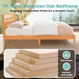 MORDEER Solid Wood Queen Bed Frame, Malaysian Oak Platform Bed with Ladder Headboard, Modern Bedframe with Elevated Bed Legs, No Box Spring Needed, Noise-Free, Queen Size, Rustic Pine MORDEER