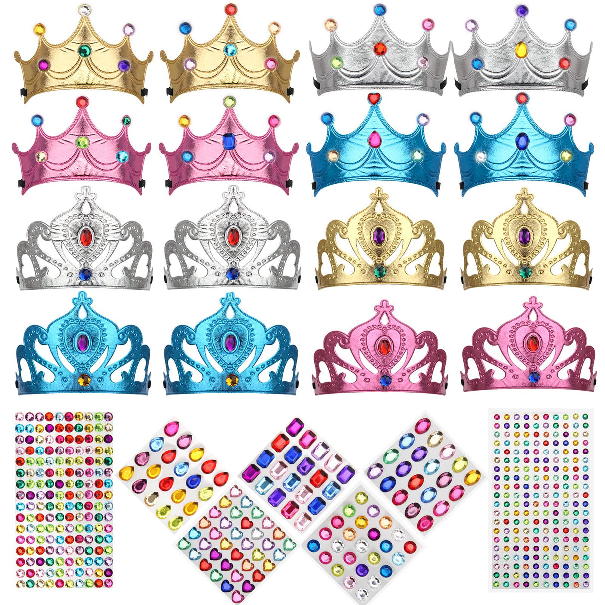 Bettoor 23 Packs Foam Princess Crowns and Tiaras for Birthday Party Favors Hats, DIY Prince Crown Kit Paper Tiara with 7pcs Crystal Diamond Sticker Bettoor