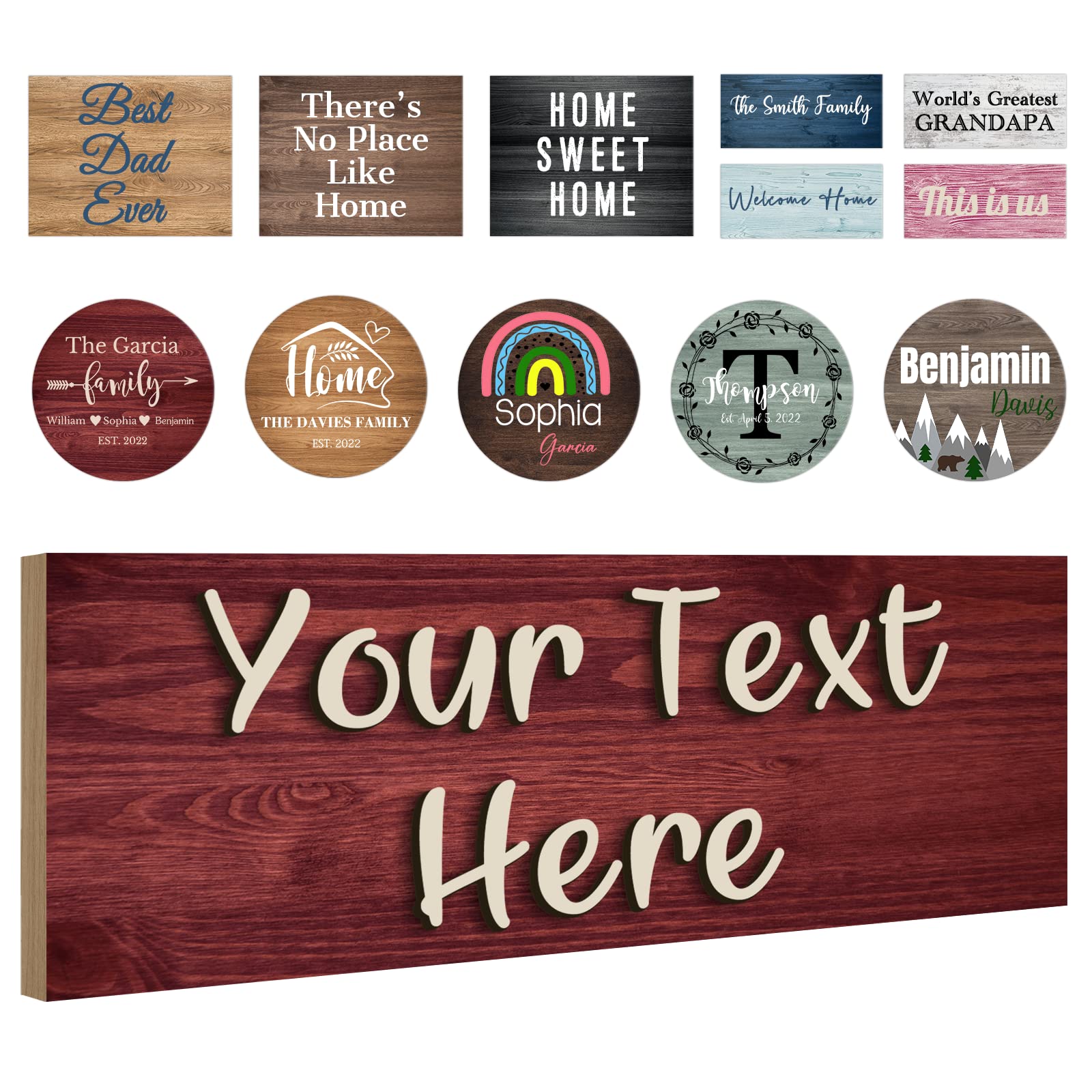 Custom Wood Signs Personalized Family Name Sign for Home Decor 3D Customized Wooden Name Plaques Board with Text for Wall Art Door Kitchen Farmhouse Rustic Welcome Sign Decoration Gift - WoodArtSupply