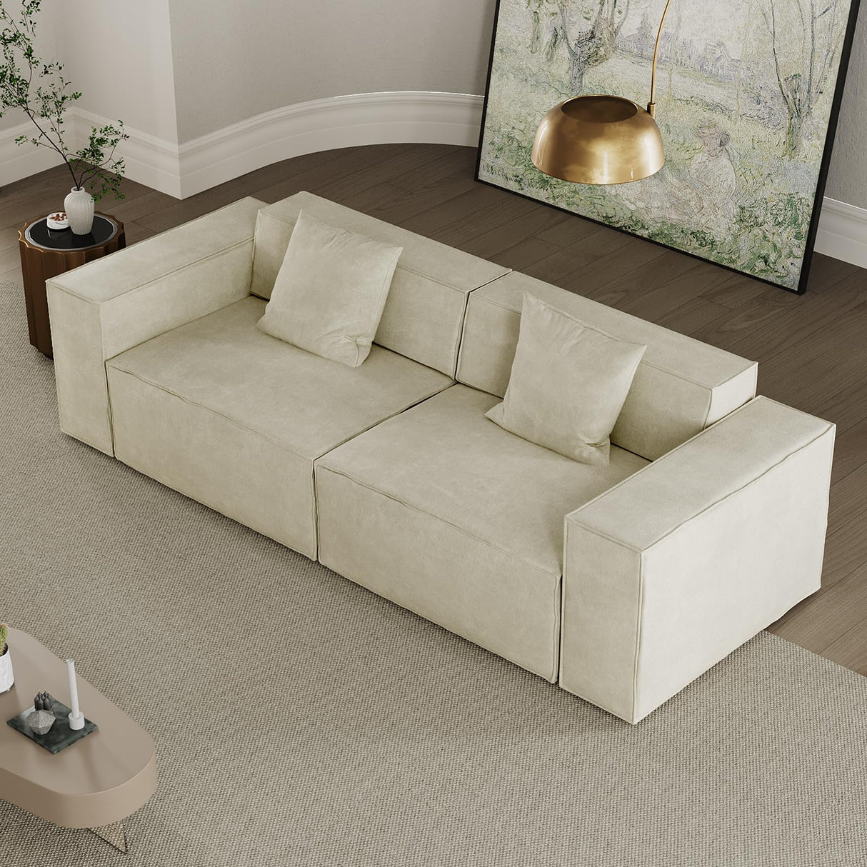 POVISON Smart 92.91" Power Loveseat Sofa Bed Sleeper Sofa, Sectional Sofa Couch with Track Arm, 2 Couch Pillows, Anti-Scratch & Water-Proof, Beige POVISON Smart