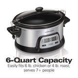 Hamilton Beach 33861 Portable Programmable Slow Cooker, Dishwasher Safe Crock, 6 Qt, FlexCook Dual Digital Timer/2 Heat Settings, Lid Lock for Easy Travel, Silver Hamilton Beach