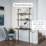 Nathan James Theo 2-Shelf Industrial Wall Mount Ladder Table, Small Computer or Writing Desk, Nutmeg/Matte Black Nathan James