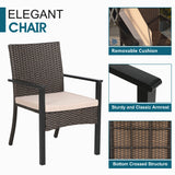 MFSTUDIO 6 Pieces Patio Dining Set with 4 Rattan Wicker Chairs,1 Acacia Wood Table and Bench,Outdoor Furniture Set with Removable Cushions for Patio,Garden,Lawn MFSTUDIO