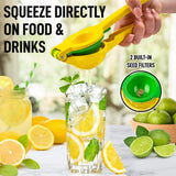 Zulay Kitchen Metal 2-in-1 Lemon Squeezer - Sturdy Max Extraction Hand Juicer Lemon Squeezer Gets Every Last Drop - Easy to Clean Manual Citrus Juicer - Easy-Use Lemon Juicer Squeezer - Yellow/Green Zulay Kitchen