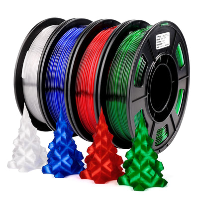 AMOLEN 3D Printer Filament Bundle, PETG Filament 1.75mm,Transcucent Clear/White,Red,Green,Blue Filament,PETG Transparent Filament with Light Transmission Feature,250g x 4 Spools Set