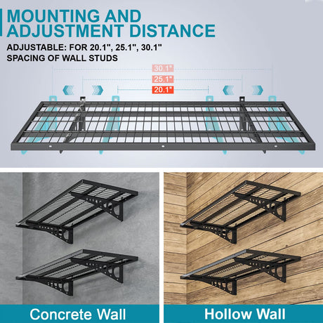Dtrik 2-Pack 1.5×3.8ft Garage Wall Shelving, 18×45.6 inches Heavy Duty Wall Mounted Shelves, Garage Storage Shelf, 500 lbs Load Capacity, Black (Black, 2 Pcs 1.5 * 3.8 ft) Dtrik