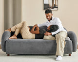 PaPaJet 3 Seater Sofa, Modern Couch with Soft Boucle Upholstered, Comfy Cloud Sofa Couch for Living Room Home Office Sherpa Grey Curved Couch PaPaJet