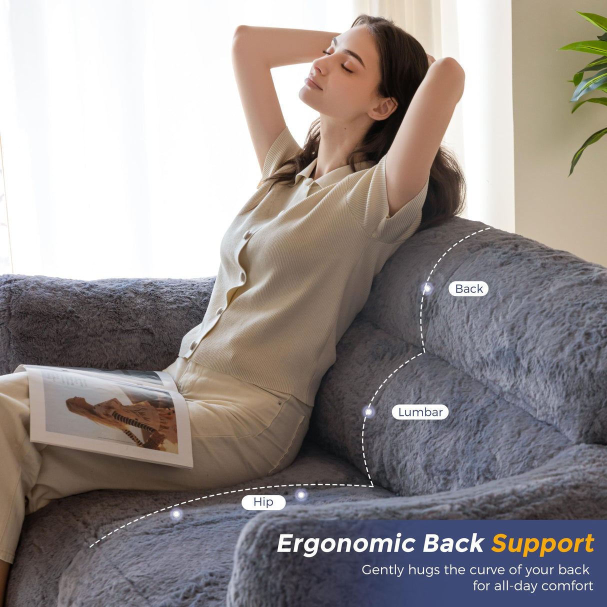 MAXYOYO Giant Bean Bag Chair for Adults, Ultra Soft Fluffy Loveseat Bean Bag Sofa, Oversized Floor Sofa for Living Room Bedroom, Cozy Reading Chair with Filler, Dark Grey MAXYOYO