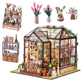 OZJAY DIY Miniature House Kit, Mini House Building Kit with LED, DIY Wooden Dollhouse Miniature Kit for Adults Teen, Wooden Crafts Lovely Dollhouse Kit, Jenny Greenhouse OZJAY