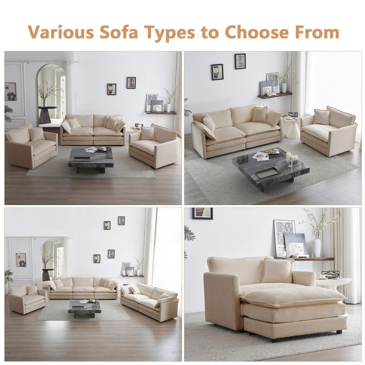 mikibama 41.4" W Single Seat Sofa, Chenille Comfy Deep Upholstered Couch Armchair with Toss Pillow for Living Room Bedroom Office Apartment, Light Coffee mikibama