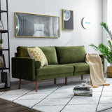 Vonanda Velvet Sofa Couch, Mid Century Modern Craftsmanship 73 inch 3-Seater Sofa with Comfy Tufted Back Cushions and 2 Bolster Pillows for Compact Living Room, Elegant Mustard Green Vonanda