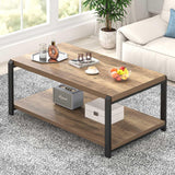 EXCEFUR Modern Coffee Table, Rustic Wood and Metal Center Table for Living Room, Industrial Rectangle Cocktail Tea Table with Storage, Oak EXCEFUR