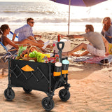 Collapsible Wagon, Grocery Wagons Carts Foldable Utility Wagon with All-Terrain Wheels, Cup Holders, Pockets for Grocery Shopping, Sport, Camping, Garden, Outdoor Biange