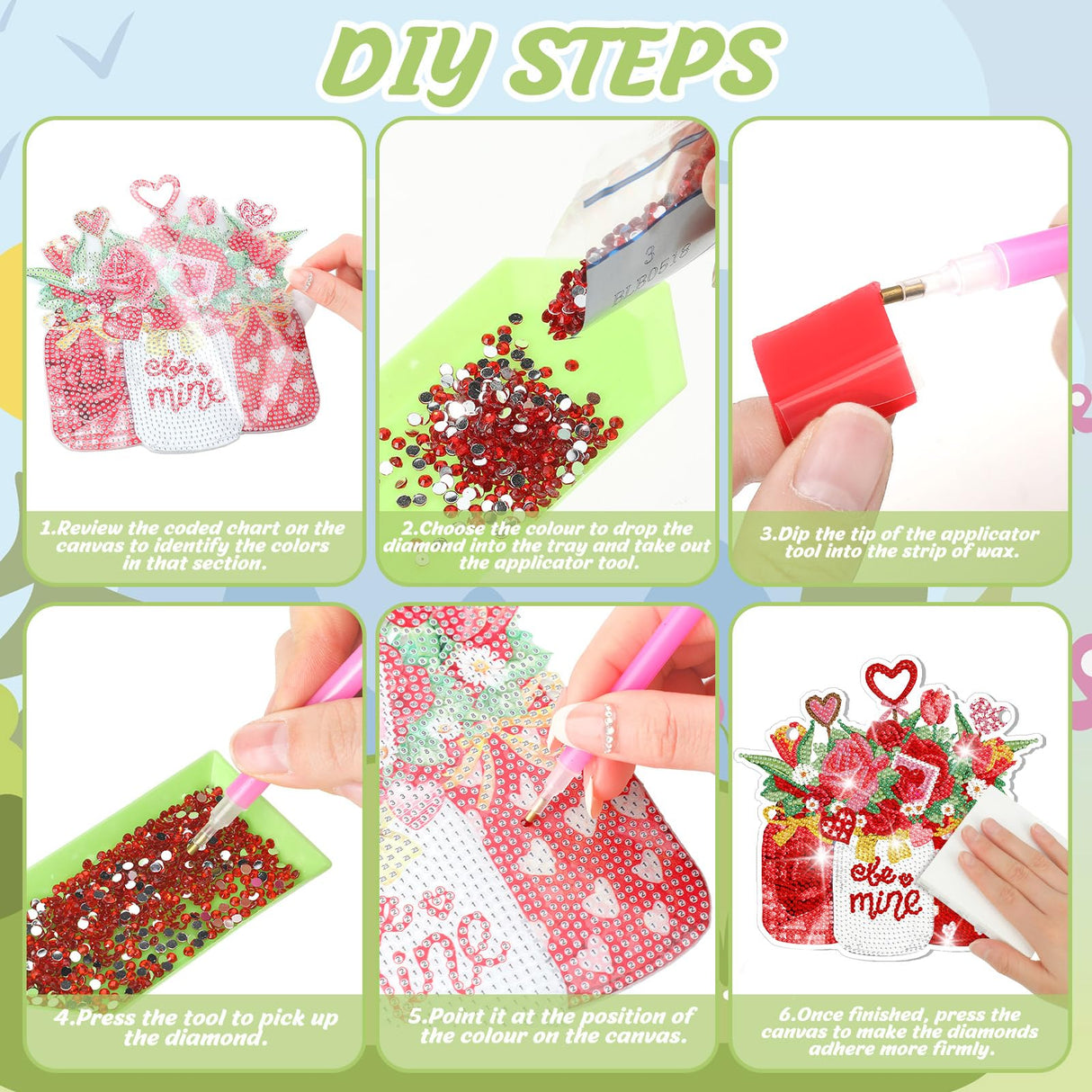 Chitidr 6 Pcs Seasonal Diamond Painting Kits 5d DIY Holiday Flowers Diamond Art Painting Hanging Signs for Spring Ventines Easter St. Patrick's Day Memorial Day Summer Wall Door Window Decor Chitidr