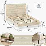 LINSY Wood Bed Frame, Queen Bed Frame with Headboard LED, Wooden Platform Frames with Charging Station, No Box Spring Needed, Easy Assembly, Natural Wood LINSY