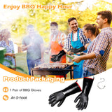 JENPOS BBQ Gloves - 1472°F Thicken Heat Resistant Gloves w/S-Hook 14 in Kitchen Oven Mitts Waterproof Grill Gloves Oil Resistant Grilling Gloves Cooking Gloves for Turkey Fryer/Baking/Oven/Smoker Jenpos