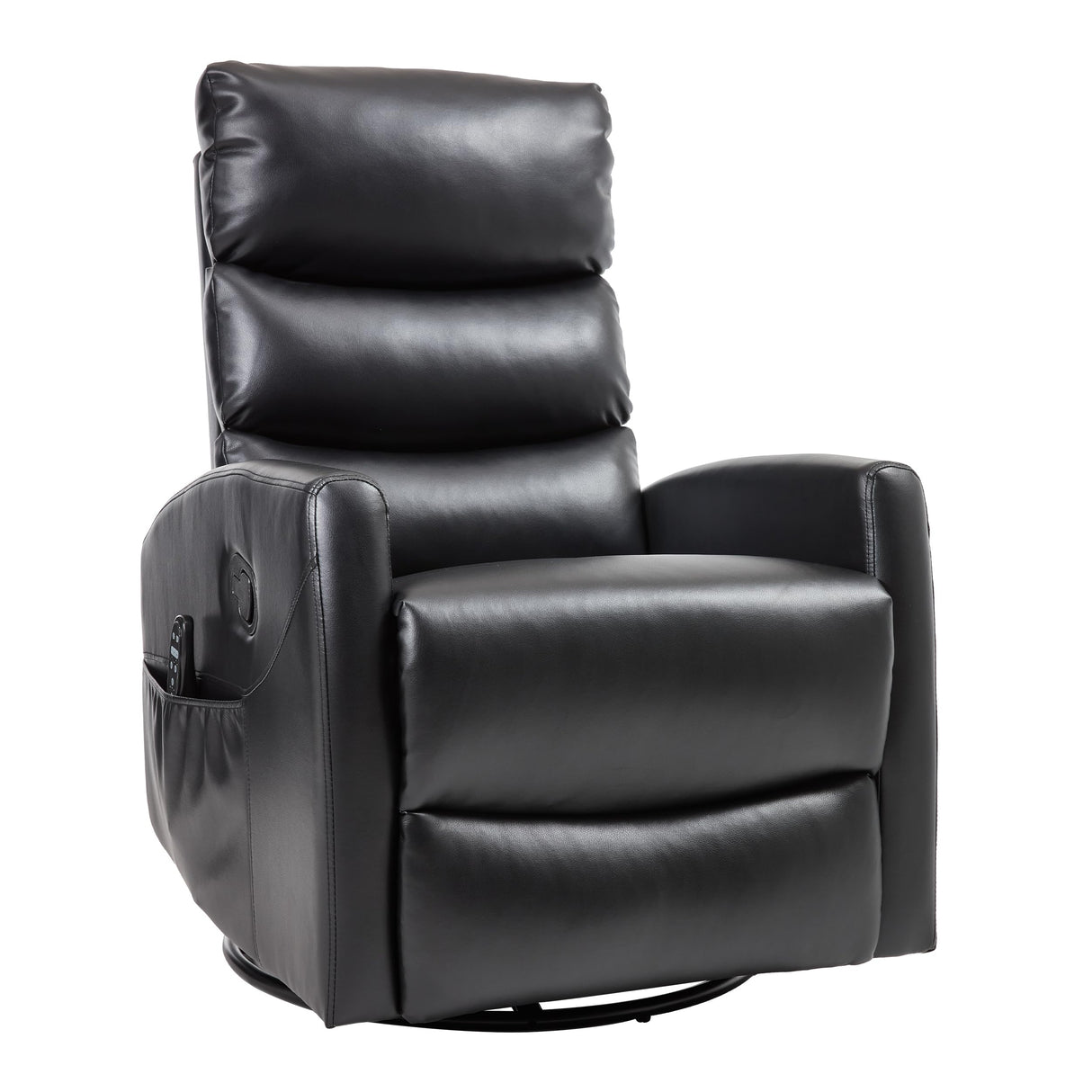 PELUMY Manual Recliner Chair with Heat & Vibration Massage, 360° Swivel Rocker Recliner with 155° Recline and Lumbar Heat, Compact Recliner for Living Room & Small Spaces (Breathable Leather, Black) PELUMY