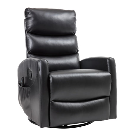 PELUMY Manual Recliner Chair with Heat & Vibration Massage, 360° Swivel Rocker Recliner with 155° Recline and Lumbar Heat, Compact Recliner for Living Room & Small Spaces (Breathable Leather, Black) PELUMY