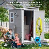 CDCASA 5x4 FT Storage Shed, Waterproof Resin Outdoor Storage Shed with Floor & Window & Lockable Door, Tool Shed for Garden Patio, Backyard,Lawn, All Weather Use, Light Gray CDCASA
