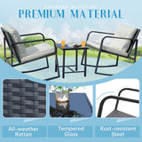 Flamaker Patio Chairs 3 Piece Wicker Rocking Chair Outdoor Bistro Sets with Coffee Table and Cushions Metal Frame Patio Furniture for Porch, Balcony, Lawn (White) Flamaker