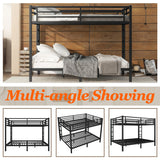 Thctvous Queen Over Queen Bunk Bed,Heavy Duty Metal Bunk Bed Frame for Adults,2 Side Ladder,Guardrail,Space-Saving,Noise Reduced,No Box Spring Needed,Black (Queen Over Queen) Thctvous