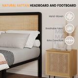 GarveeHome Full Size Platform Bed Frame, Full Bed Frame with Natural Rattan Headboard and Footboard, Metal Frame Bed with Under Bed Storage and Strong Slats Support, No Box Spring Needed GarveeHome