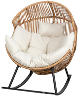 JAMFLY Egg Chair Outdoor Rocking Chairs, Wicker Patio Chair Oversized Lounger Chair with Cushion for Indoor Living Room Bedroom Outside Patio Backyard Balcony, Beige JAMFLY