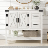AMERLIFE 36" Farmhouse Bathroom Vanity with Sink Combo, Wood Barn Door Freestanding Small Single Bath Storage Cabinet Set with Sliding Drawers & Open Shelf, Paper Towel Holder, Antique White AMERLIFE