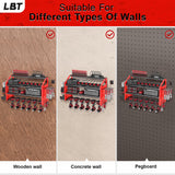 LBT Power Tool Organizer Wall Mount with Charging Station. Patented, Heavy Duty Steel, Garage 6 Drill Storage Shelf, 8 Hooks,2 Screw Boxes,6 Outlets Power Strip, Easy Install Power Tool Storage Rack. LBT